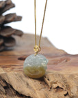 Baikalla "RuYi" Icy Green & Honey Brown Jadeite Jade Pendant W/ 18K Yellow Gold Bail
