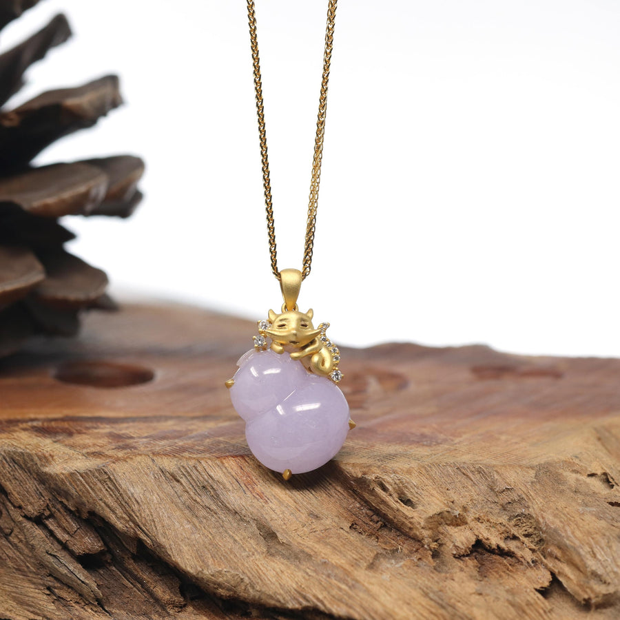 Baikalla "Hulu" 18K Yellow Gold Lavender Jadeite Jade Pendant W/ Diamonds & Fox Bail