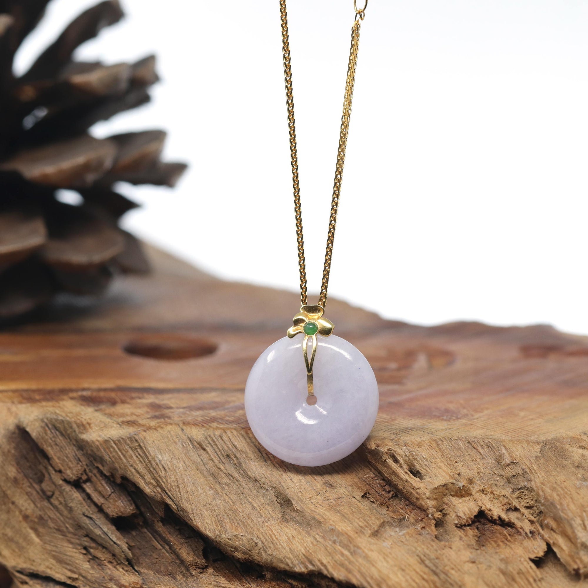 "Good Luck Button" Lavender Jadeite Jade KouKou Pendant With 18K Yellow Gold Bail