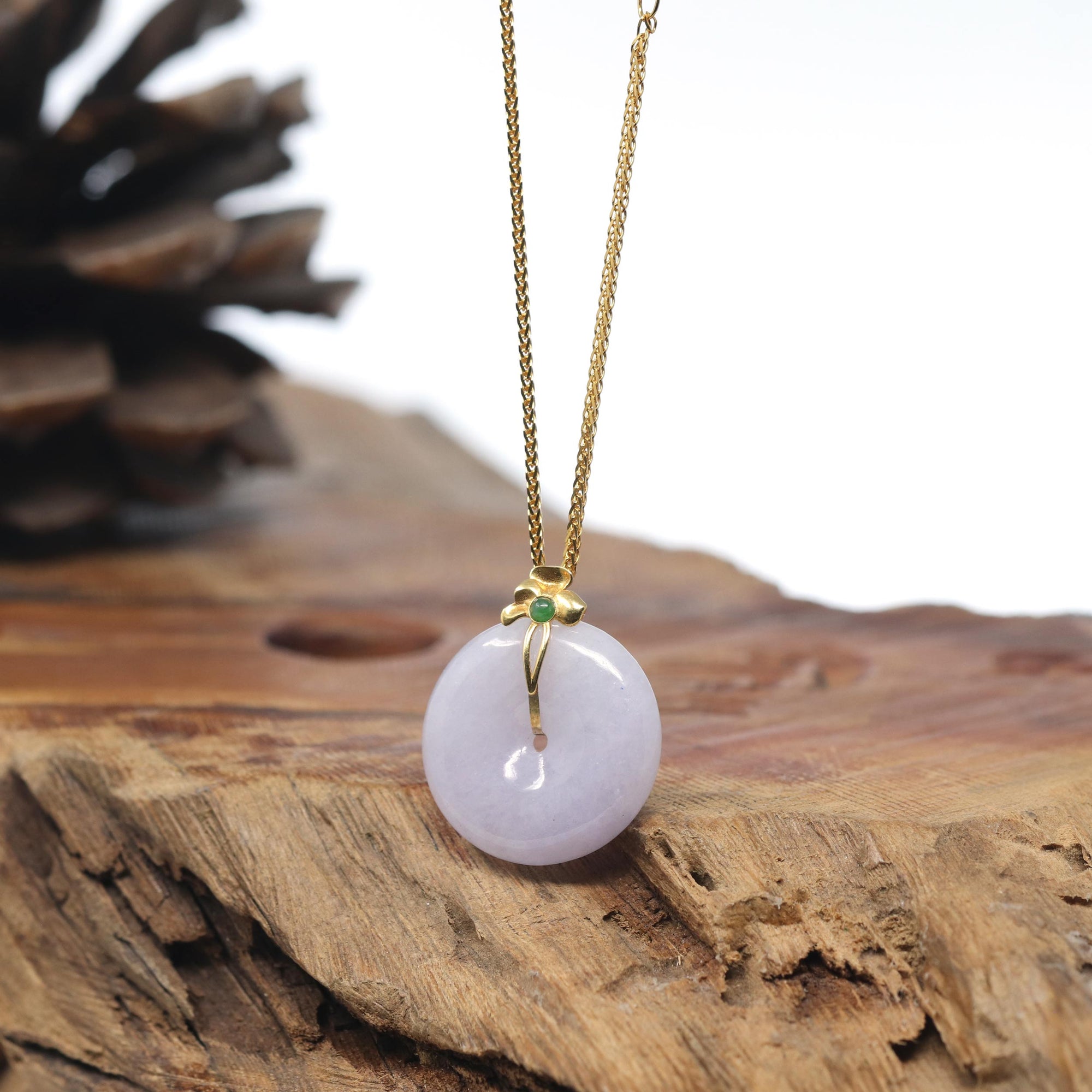 "Good Luck Button" Lavender Jadeite Jade KouKou Pendant With 18K Yellow Gold Bail