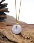 "Good Luck Button" Lavender Jadeite Jade KouKou Pendant With 18K Yellow Gold Bail
