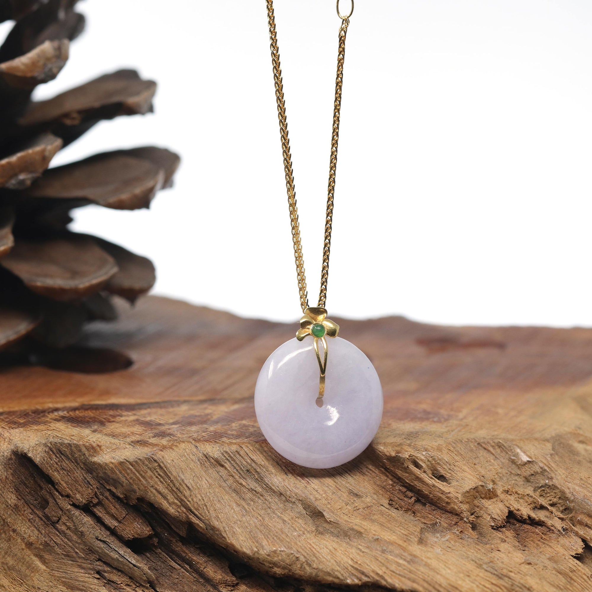 "Good Luck Button" Lavender Jadeite Jade KouKou Pendant With 18K Yellow Gold Bail
