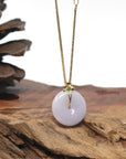 "Good Luck Button" Lavender Jadeite Jade KouKou Pendant With 18K Yellow Gold Bail