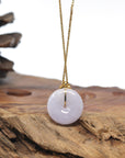 "Good Luck Button" Lavender Jadeite Jade KouKou Pendant With 18K Yellow Gold Bail