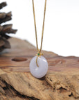 Baikalla "Ping An Kou" (Good Luck Button) Lavender Jadeite Jade Pendant W/ 18K Yellow Gold Bail