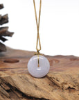 Baikalla "Ping An Kou" (Good Luck Button) Lavender Jadeite Jade Pendant W/ 18K Yellow Gold Bail