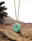 Baikalla Apple-Green "Ping An Kou" Jadeite Jade Pendant W/ 18K Yellow Gold Bail