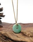 Baikalla Apple-Green "Ping An Kou" Jadeite Jade Pendant W/ 18K Yellow Gold Bail