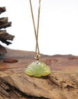 Baikalla Yellow & Green Lotus Jadeite Jade Pendant W/ 18K Yellow Gold Butterfly Bail & Diamonds