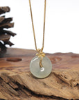 Baikalla "Ping An Kou" Icy Green Jadeite Jade Pendant With 18K Yellow Gold Bail & Diamonds