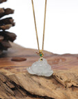 Baikalla Icy Light Green Lotus Jadeite Jade Pendant W/ 18K Yellow Gold Bail