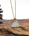 Baikalla Icy Light Green Lotus Jadeite Jade Pendant W/ 18K Yellow Gold Bail