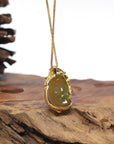Baikalla "RuYi" Icy Brown & Green Jadeite Jade Pendant W/ 18K Yellow Gold & Diamonds