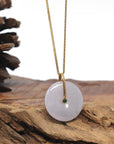 Baikalla "Ping An Kou" (Good Luck Button) Lavender Jadeite Jade Pendant W/ 18K Yellow Gold Bail