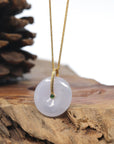 Baikalla "Ping An Kou" (Good Luck Button) Lavender Jadeite Jade Pendant W/ 18K Yellow Gold Bail