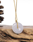 Baikalla "Ping An Kou" (Good Luck Button) Lavender Jadeite Jade Pendant W/ 18K Yellow Gold Bail