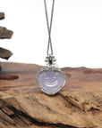 Baikalla Genuine Icy Lavender Jadeite Jade "RuYi" (As You Wish) Pendant W/ 18K White Gold Bail