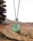 Baikalla 18K White Gold "Ping An Kou" Apple Green Jadeite Jade Lucky Pendant