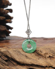 Baikalla 18K White Gold "Ping An Kou" Apple Green Jadeite Jade Lucky Pendant