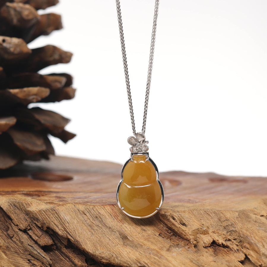 Baikalla "Hulu" 18k White Gold Brown Honey-Yellow Jadeite Jade Pendant W/ Diamonds
