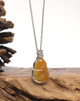 Baikalla "Hulu" 18k White Gold Brown Honey-Yellow Jadeite Jade Pendant W/ Diamonds