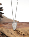 18K White Gold Necklace Ice Leaf Jadeite Jade Pendant Necklace W/ Natural Diamonds
