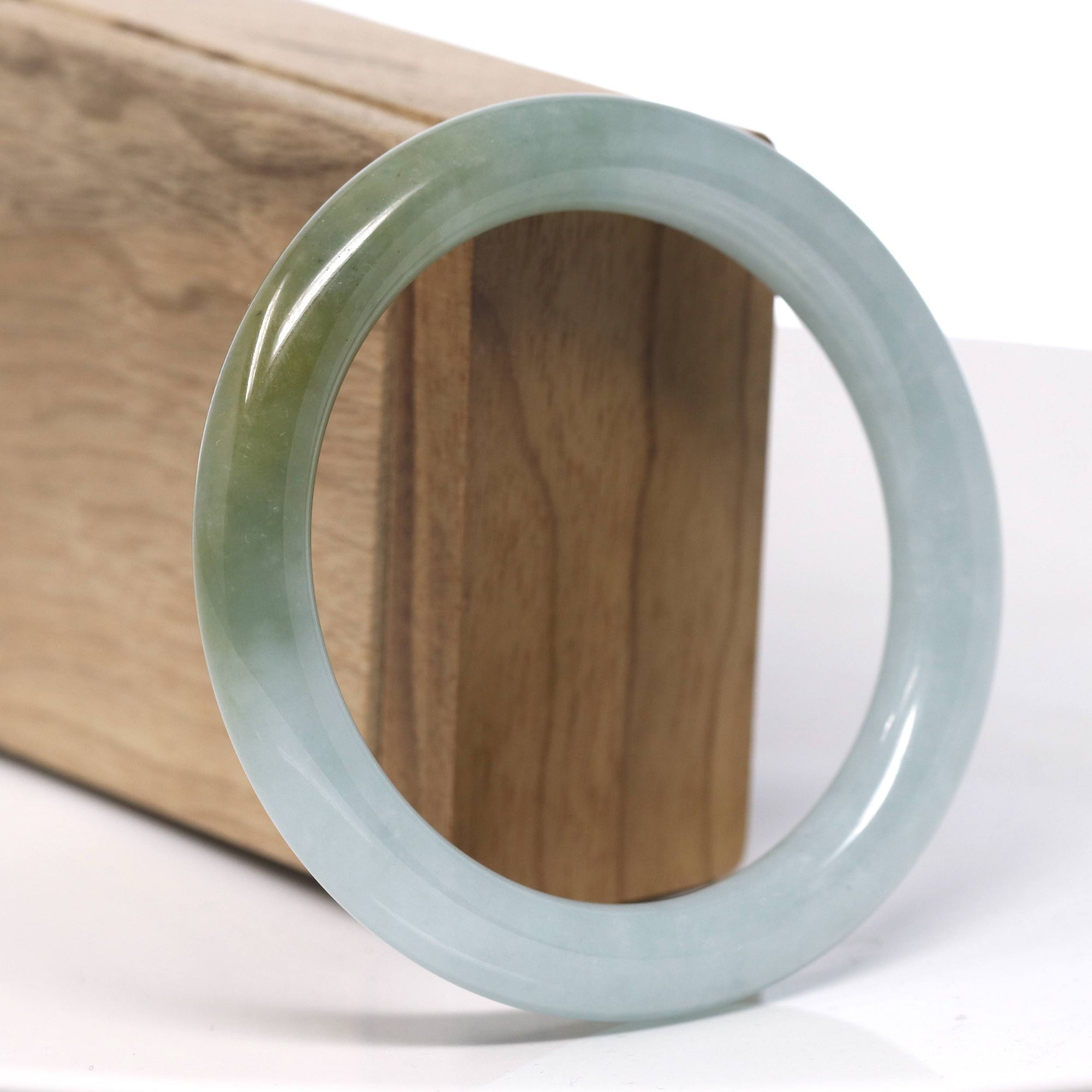 Baikalla Natural &quot;Icy Hazel Green&quot; Jadeite Jade Traditional Round Bangle Bracelet (57.9mm) 