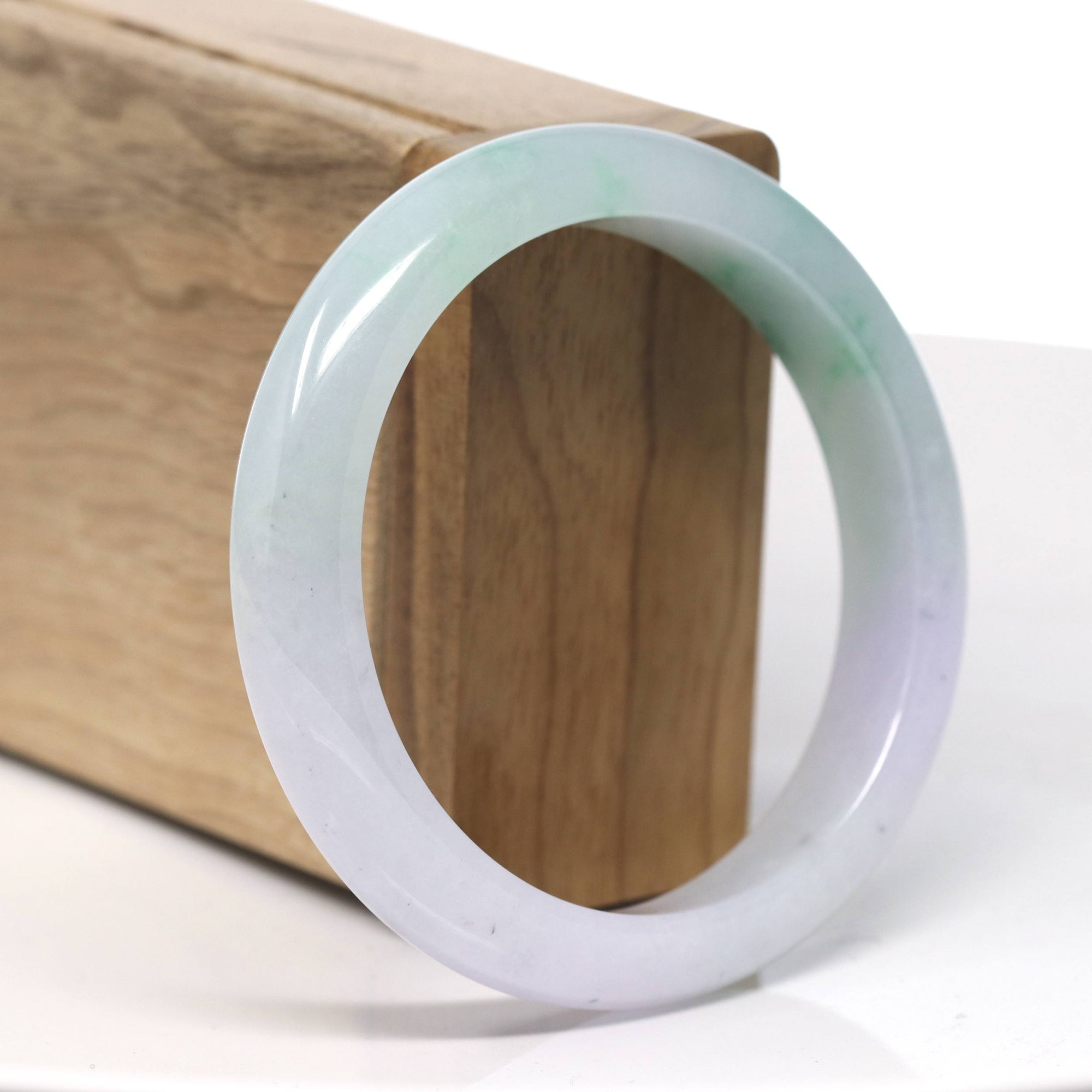 Baikalla Natural High End Icy Green Flower &amp; Lavender Jadeite Jade Bangle Bracelet (57.6mm) 