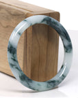 Baikalla Natural Dark Blue Flower Smooth Jadeite Jade Bangle Bracelet (54mm) 