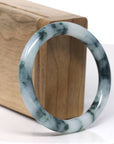 Baikalla Natural Dark Blue Flower Smooth Jadeite Jade Bangle Bracelet (54mm) 