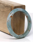 Baikalla Natural Icy Blue Flower with "SaJin" (Gold Dust) Smooth Jadeite Jade Bangle Bracelet (53mm) 