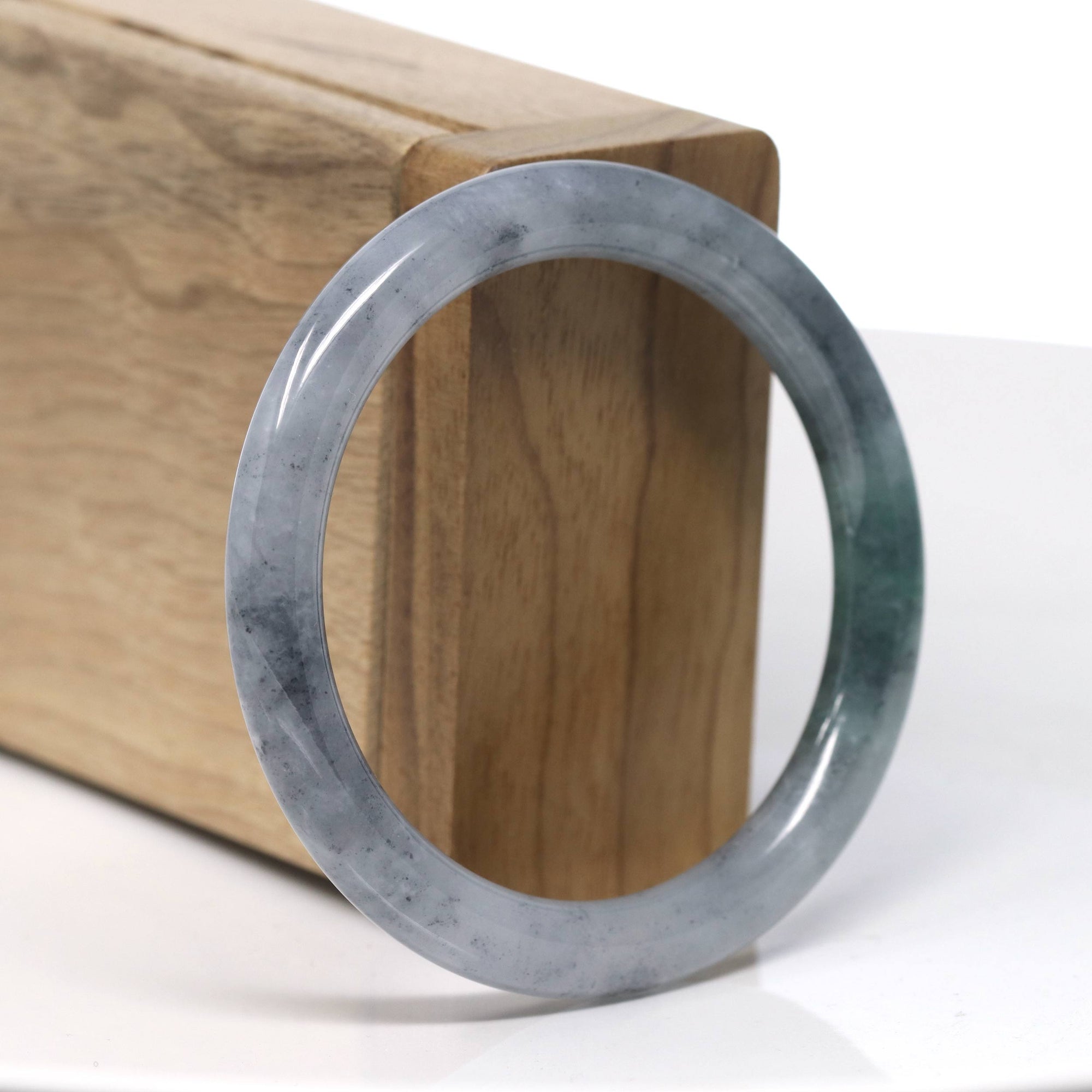 Baikalla Natural Icy WuJi w/ Rich Green Flower Jadeite Jade Bangle Bracelet (53.8 mm) 