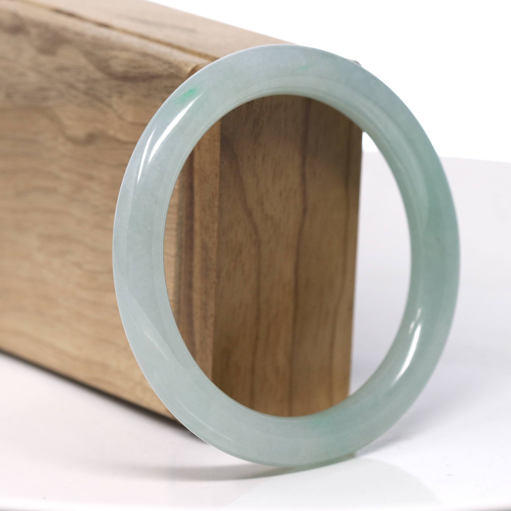 Baikalla High End Natural Icy Gentle Green Color Jadeite Jade Bangle Bracelet (57.6mm) 