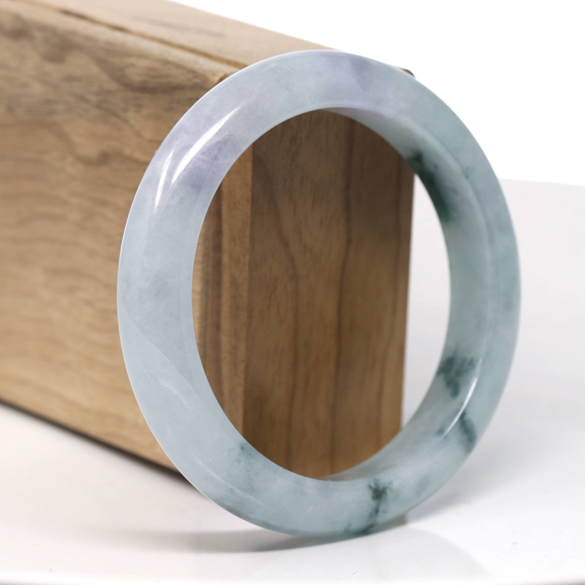 Baikalla Natural Blue Flower Jadeite Jade Bangle Bracelet (57.8mm) 