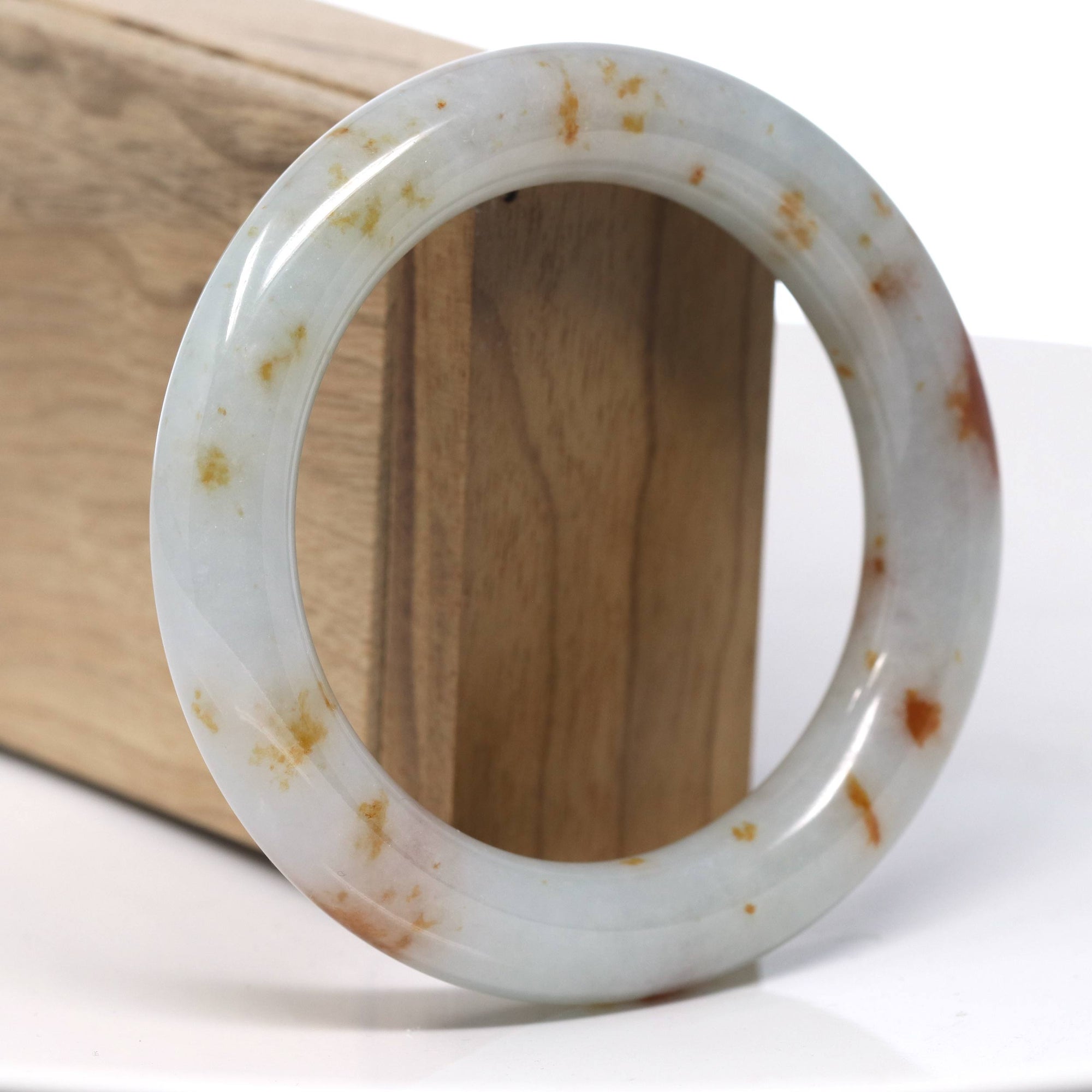 Baikalla Natural Red Flower Jadeite Jade Bangle Bracelet (56.8mm) 