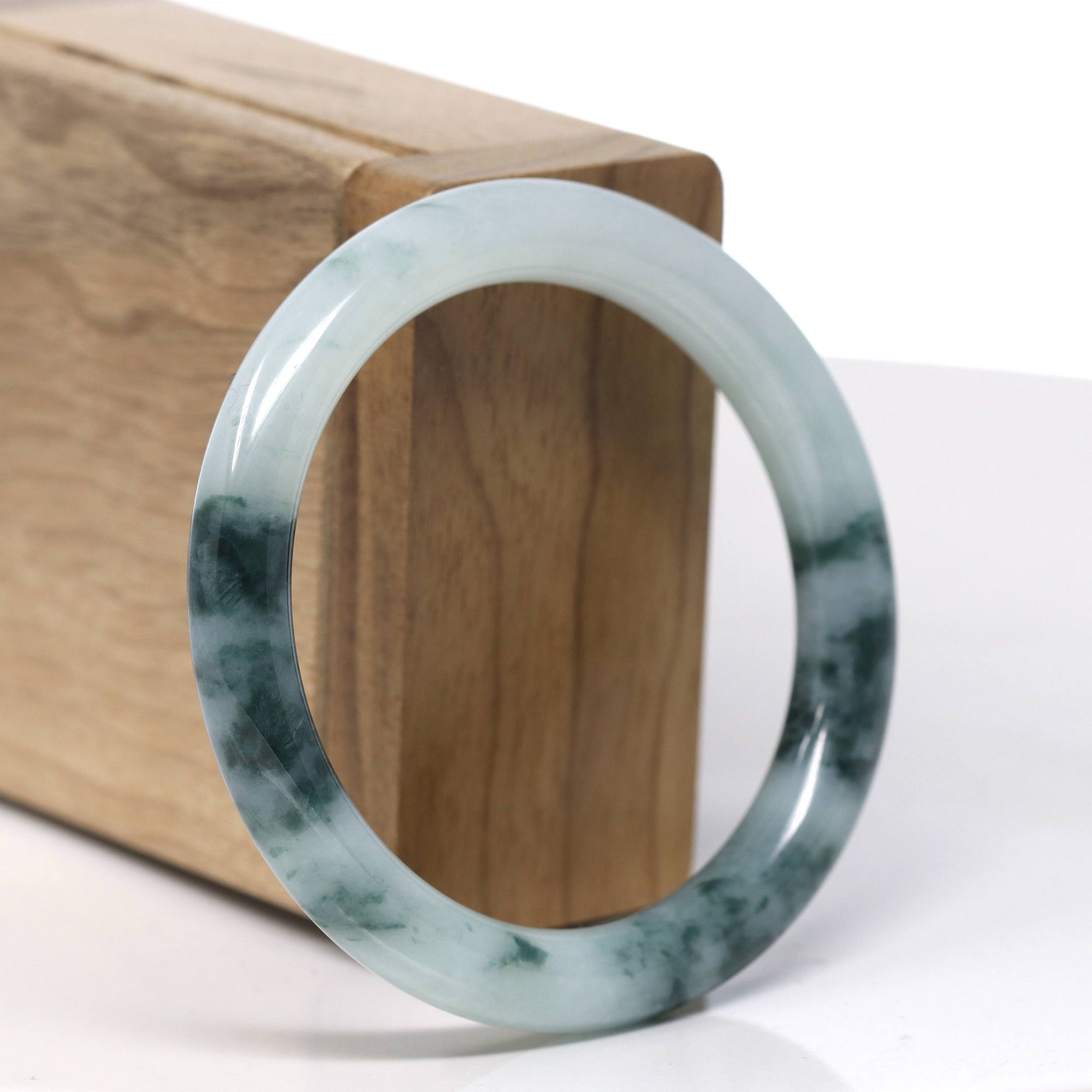 Baikalla Natural Dark Blue Flower Smooth Jadeite Jade Bangle Bracelet (54.2 mm) 