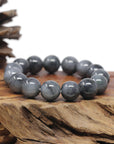 Baikalla Natural WuJi "乌鸡" Black & Grey Jadeite Jade Large Round Beads Men's Bracelet (13.5mm)