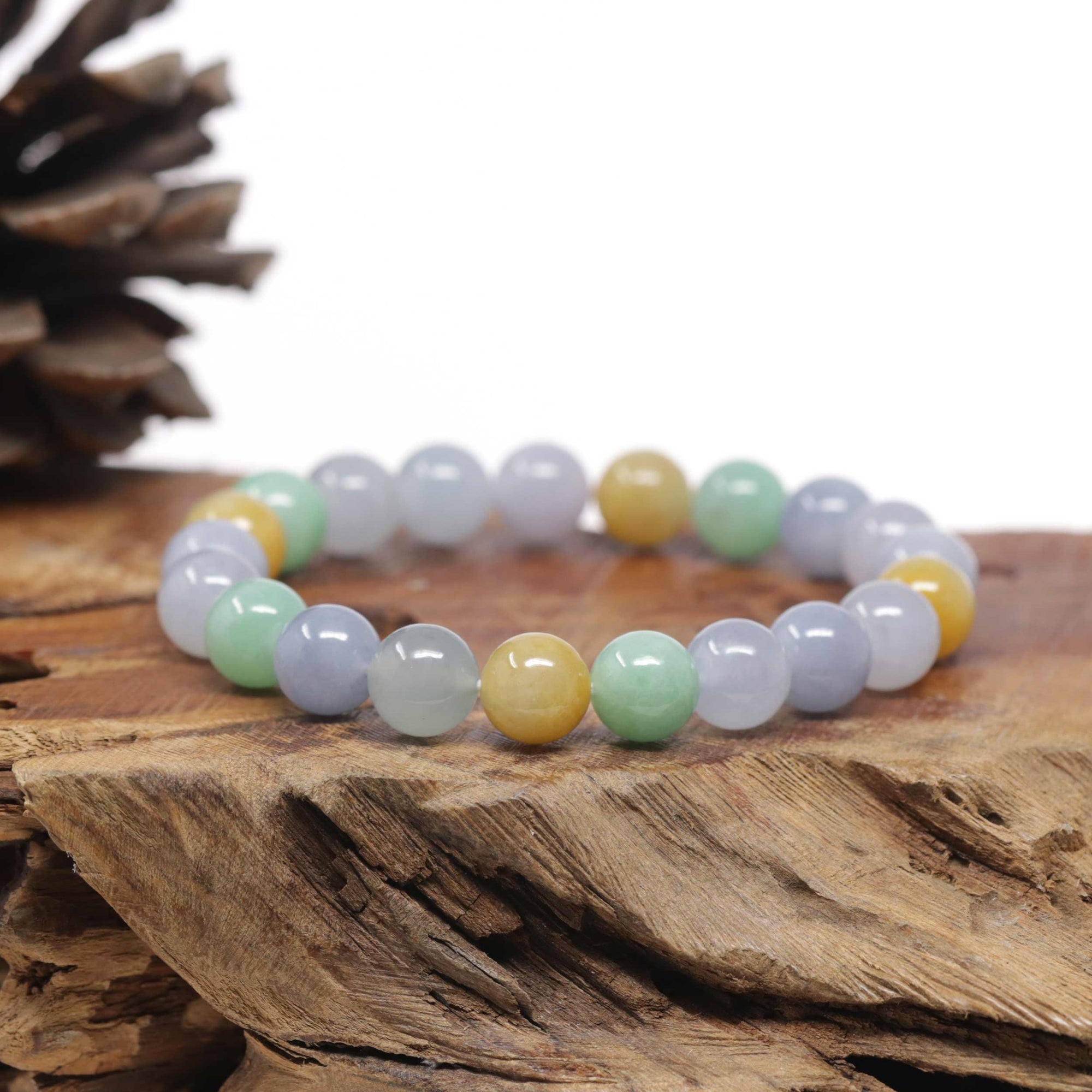 Baikalla Natural Multi-Color Jadeite Jade Round Bead Bracelet (10mm)