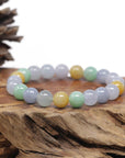Baikalla Natural Multi-Color Jadeite Jade Round Bead Bracelet (10mm)