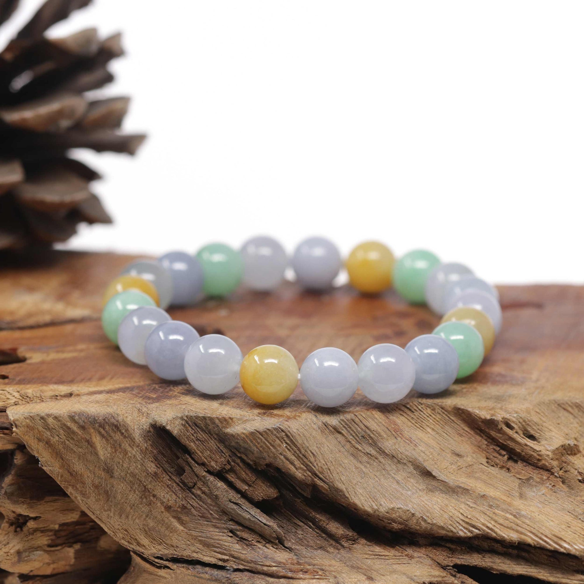 Baikalla Natural Multi-Color Jadeite Jade Round Bead Bracelet (10mm)