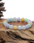 Baikalla Natural Multi-Color Jadeite Jade Round Bead Bracelet (10mm)