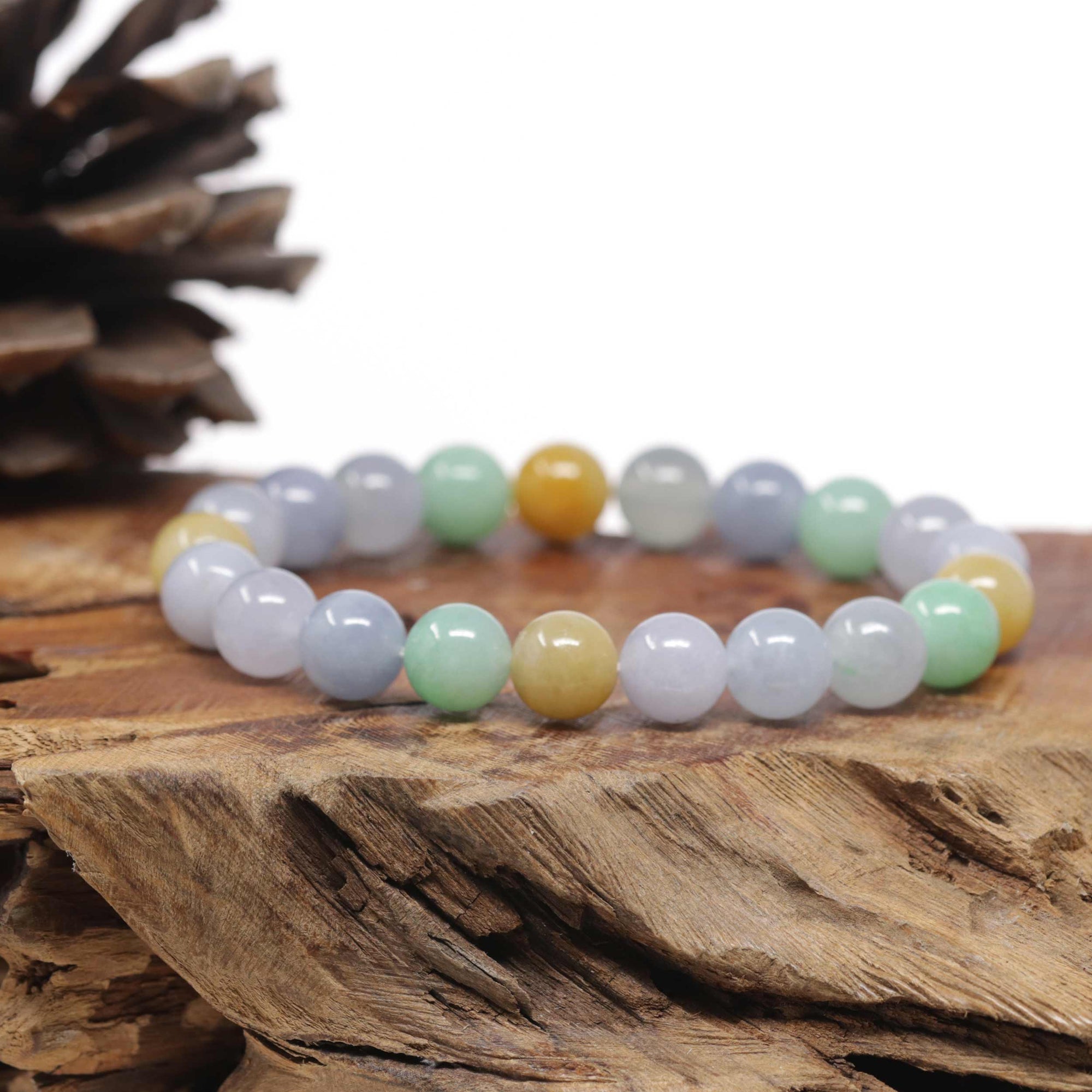 Baikalla Natural Multi-Color Jadeite Jade Round Bead Bracelet (10mm)
