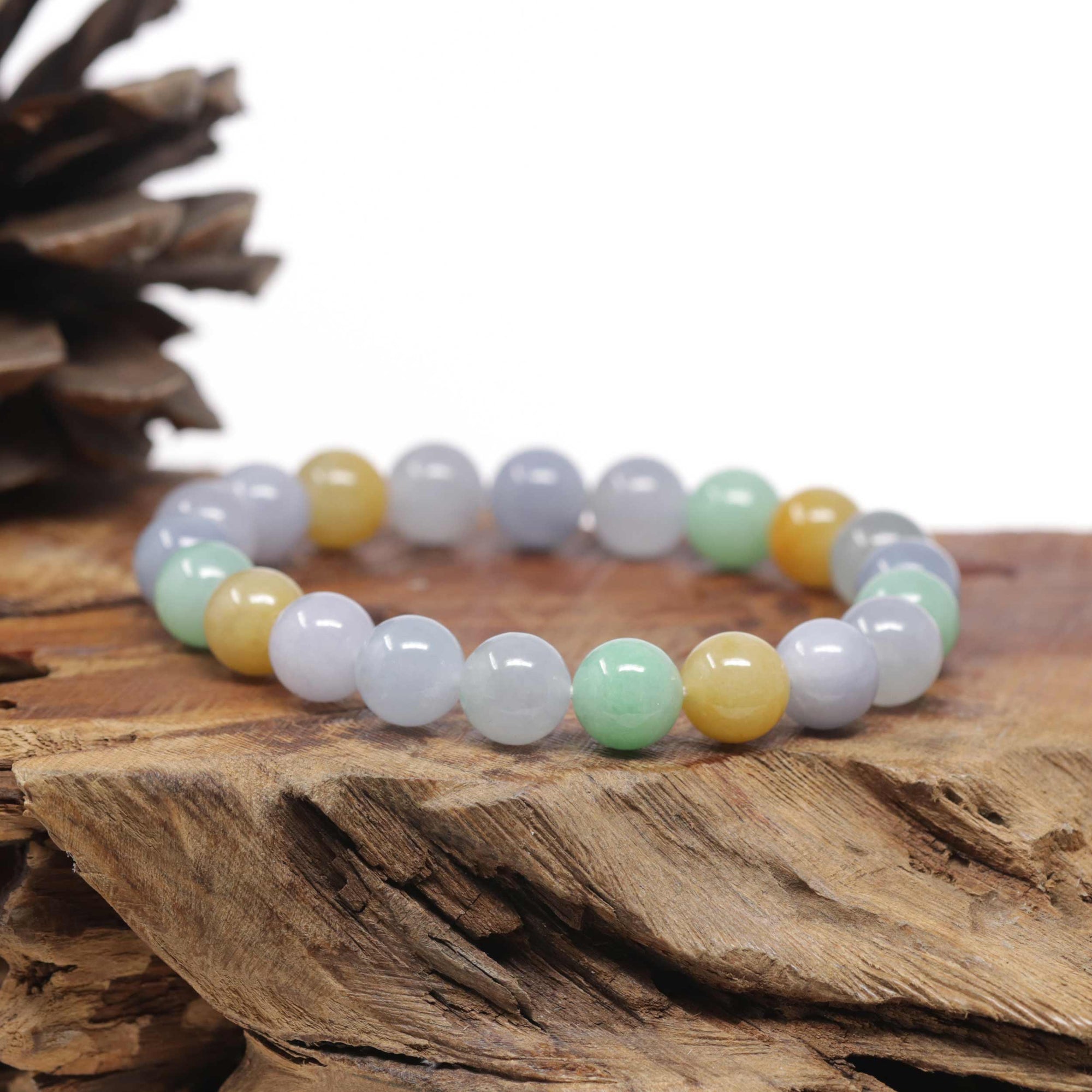 Baikalla Natural Multi-Color Jadeite Jade Round Bead Bracelet (10mm)