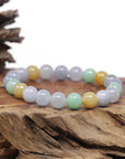 Baikalla Natural Multi-Color Jadeite Jade Round Bead Bracelet (10mm)