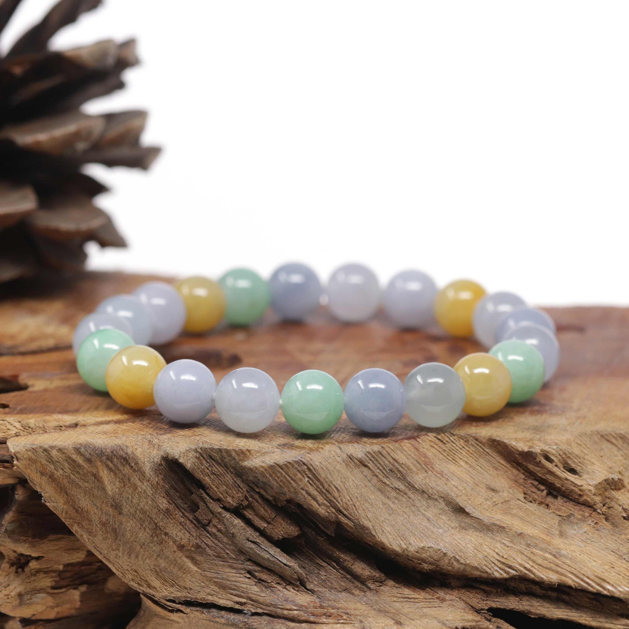 Baikalla Natural Multi-Color Jadeite Jade Round Bead Bracelet (10mm)