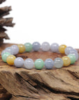Baikalla Natural Multi-Color Jadeite Jade Round Bead Bracelet (10mm)