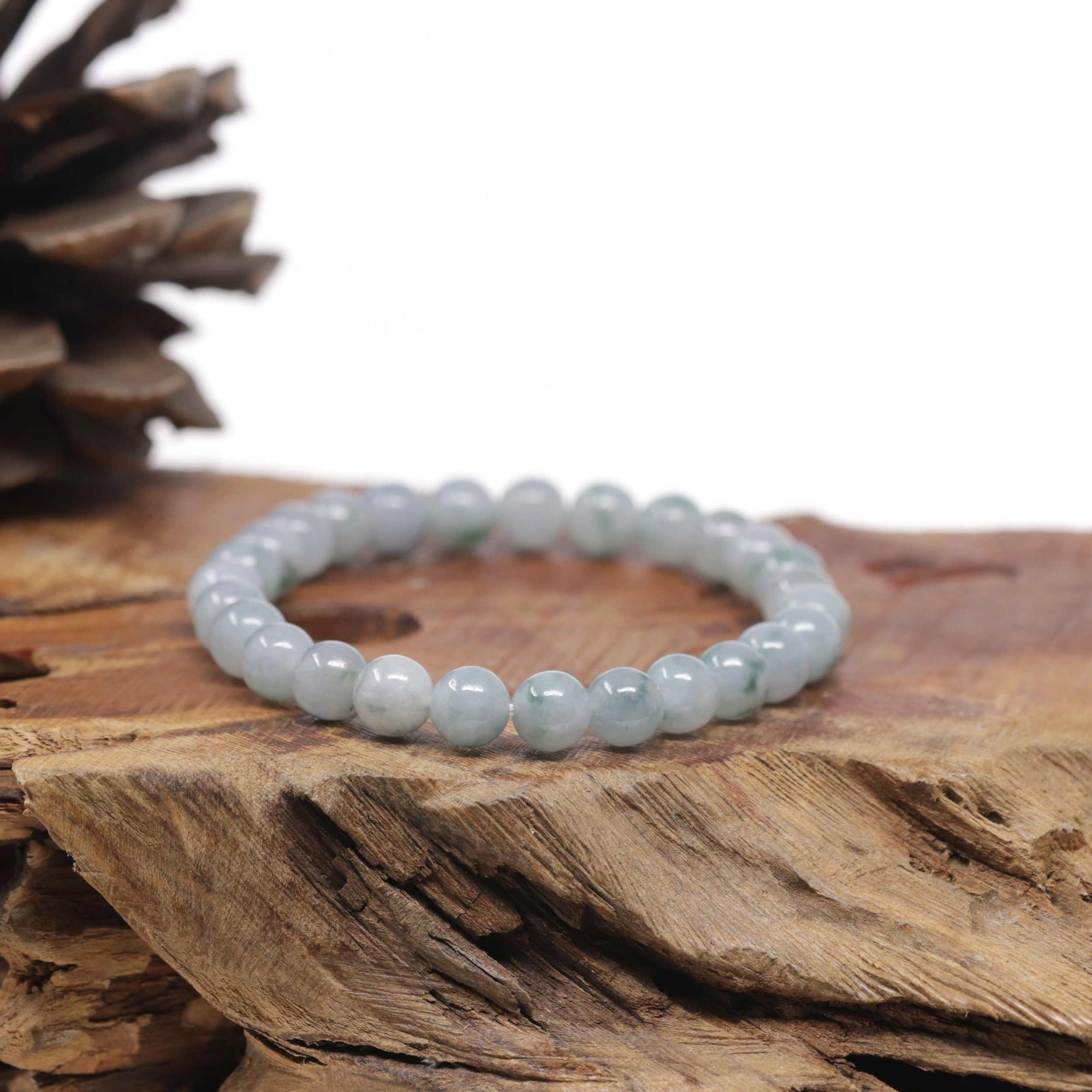 Jadeite Jade 7.5mm Round Ice Blue Green Beads Bracelet ( 7 mm )