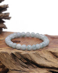 Jadeite Jade 7.5mm Round Ice Blue Green Beads Bracelet ( 7 mm )