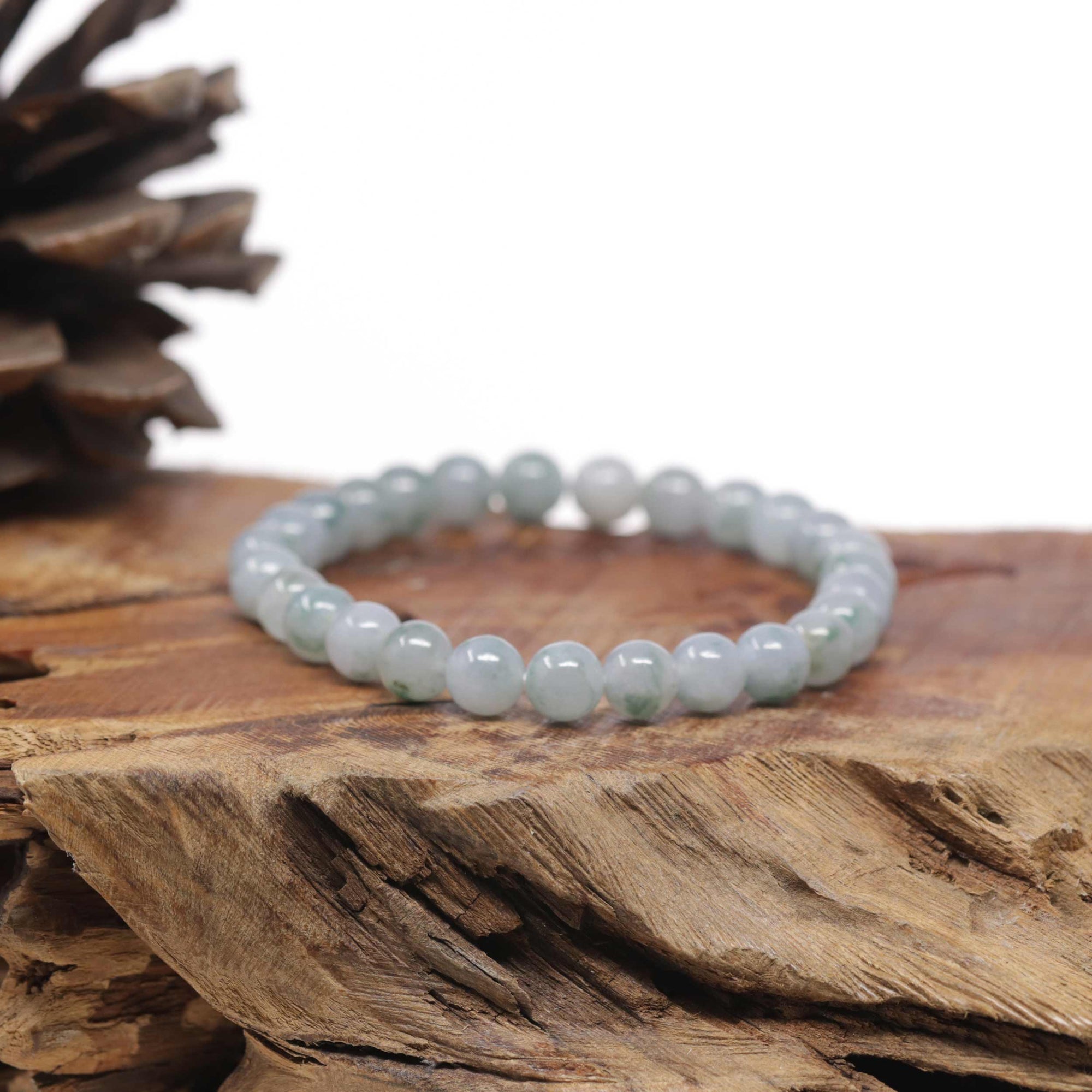 Jadeite Jade 7.5mm Round Ice Blue Green Beads Bracelet ( 7 mm )