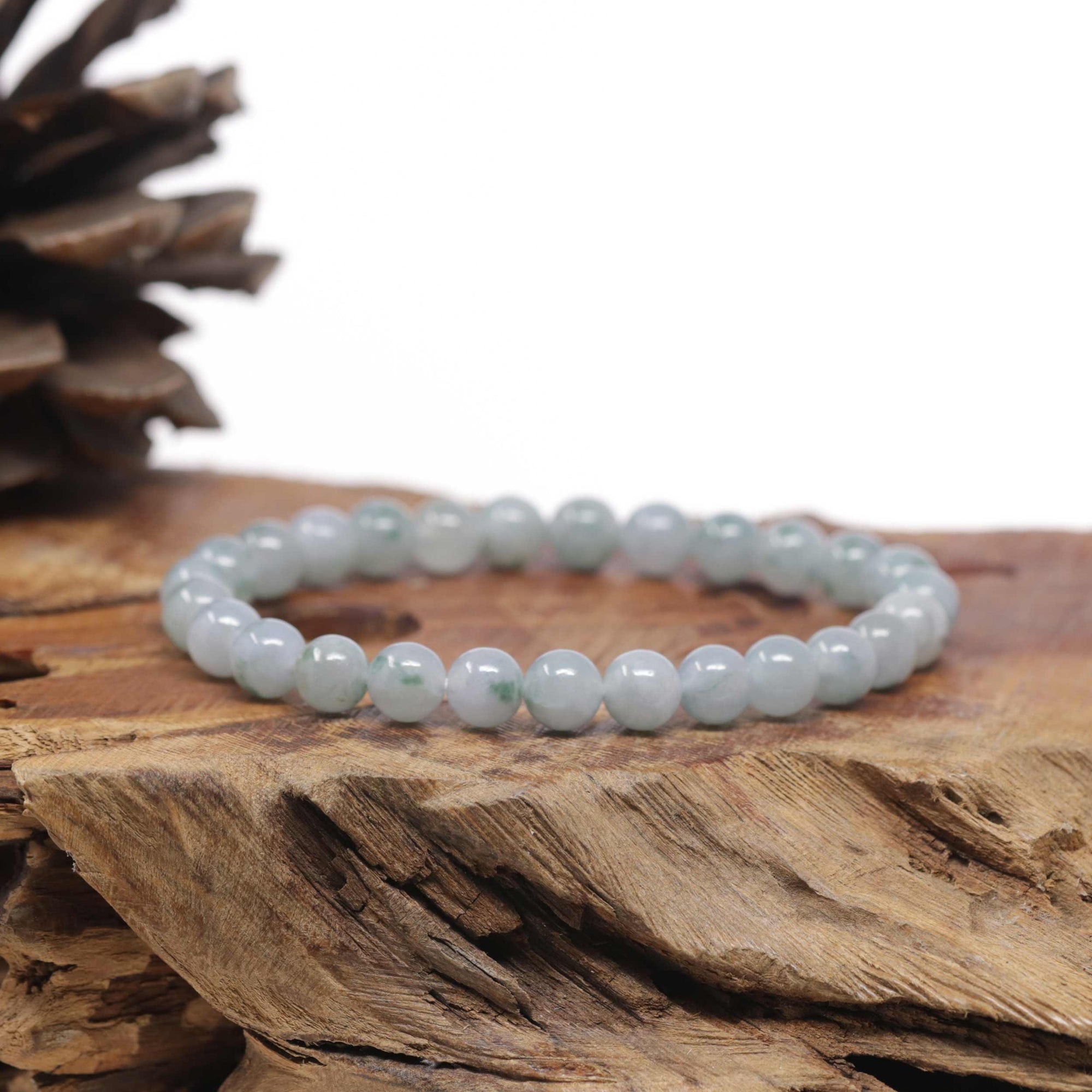 Jadeite Jade 7.5mm Round Ice Blue Green Beads Bracelet ( 7 mm )